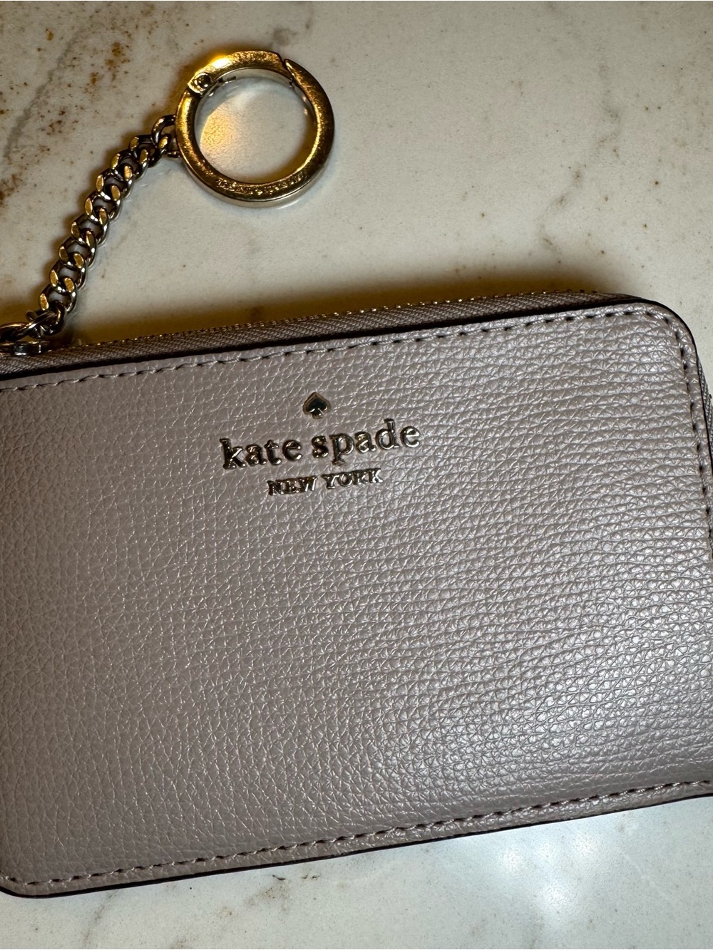 kate spade New York Taupe Leather Keychain Card Holder
